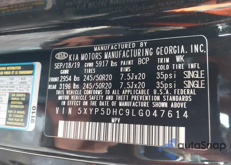 2020 Kia Telluride Sx z USA, uszkodzony, nr VIN 5XYP5DHC9LG047614